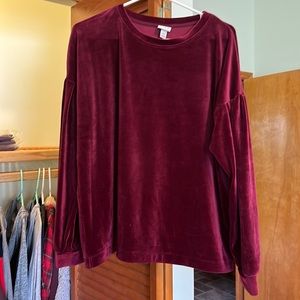 Maroon velvet bell sleeve sweater